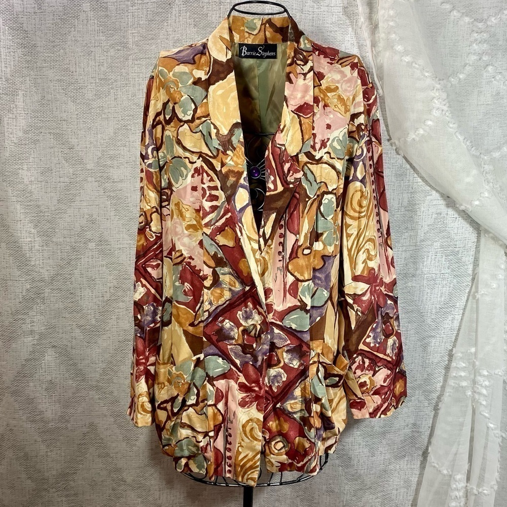 Vintage Barrie Stephens abstract floral print oversized boyfriend blazer